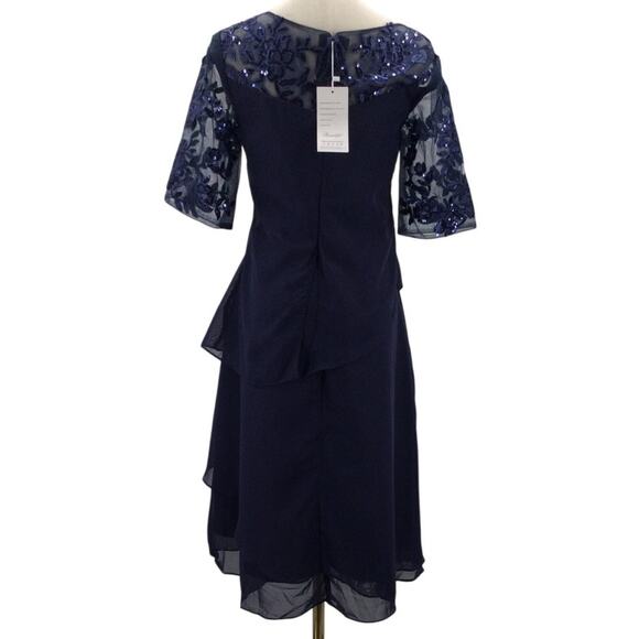 FORMAL XL 1X plus blue mother of bride gala lace sleeves knee dress NEW B112 - Picture 2 of 8